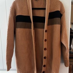 Fendi Tan Cardigan Sweater with Black & Brown Stripes